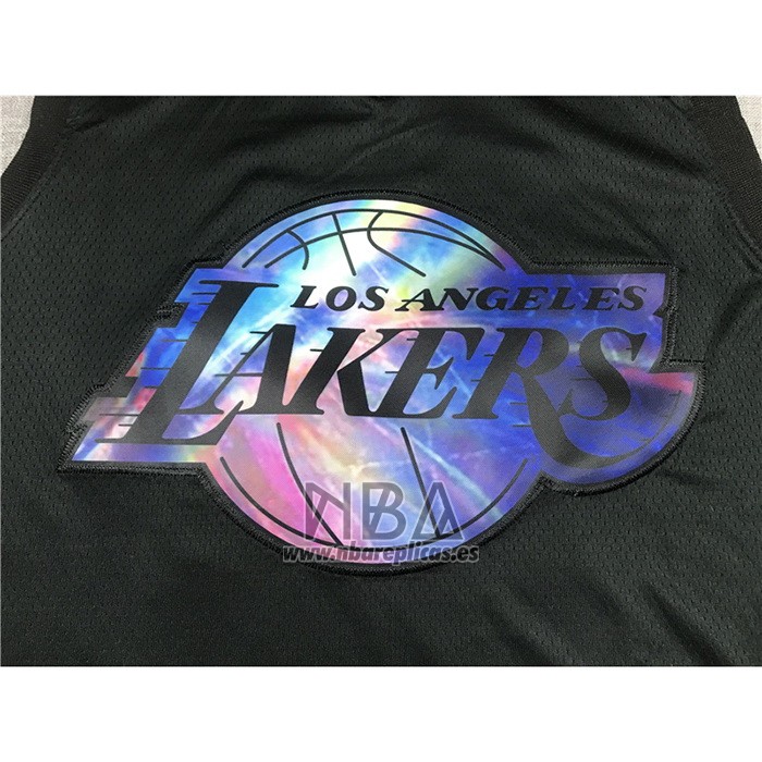 Camiseta Los Angeles Lakers LeBron James NO 23 Iridescent Logo Negro